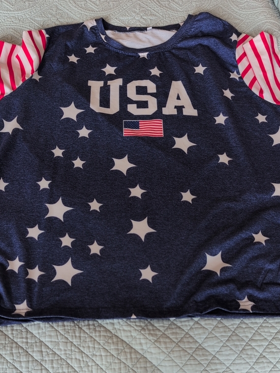 Tops - USA Star Graphic Tee with Stripe Sleeves